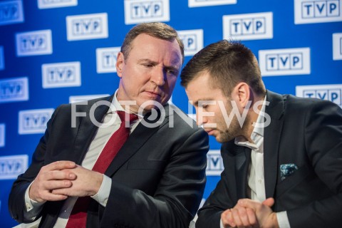  18.02.2019 WARSZAWA<br />
KONFERENCJA PREZESA TELEWIZJI POLSKIEJ I PREZESA PZPN<br />
N/Z JACEK KURSKI MAREK SZKOLNIKOWSKI <br />
 