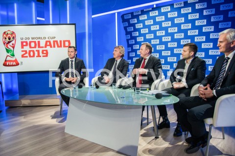  18.02.2019 WARSZAWA<br />
KONFERENCJA PREZESA TELEWIZJI POLSKIEJ I PREZESA PZPN<br />
N/Z JACEK KURSKI PREZES PZPN ZBIGNIEW BONIEK MAREK SZKOLNIKOWSKI MACIEJ SAWICKI JACEK MAGIERA<br />
 