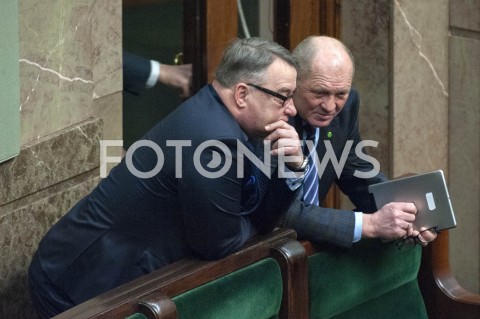  21.02.2019 WARSZAWA SEJM<br />POSIEDZENIE SEJMU<br />N/Z MAREK SAWICKI MAREK BIERNACKI<br /> 