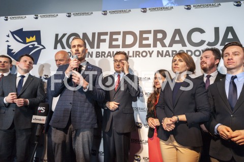  27.02.2019 WARSZAWA<br />PREZENTACJA LOGO I NAZWY KOALICJI PROPOLSKIEJ KONFEDERACJA<br />N/Z ROBERT WINNICKI KRZYSZTOF BOSAK KONRAD BERKOWICZ <br /> 