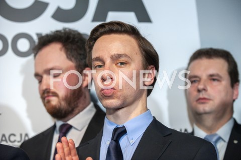  27.02.2019 WARSZAWA<br />PREZENTACJA LOGO I NAZWY KOALICJI PROPOLSKIEJ KONFEDERACJA<br />N/Z KRZYSZTOF BOSAK<br /> 