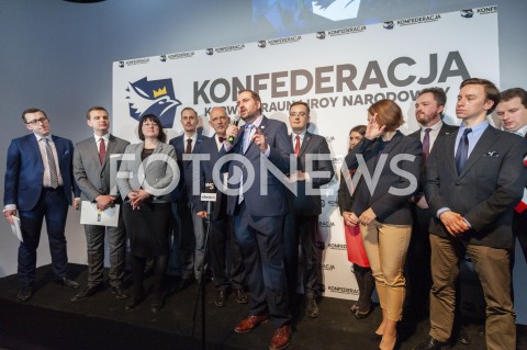  27.02.2019 WARSZAWA<br />
PREZENTACJA LOGO I NAZWY KOALICJI PROPOLSKIEJ KONFEDERACJA<br />
N/Z ROBERT WINNICKI KRZYSZTOF BOSAK MACIEJ MACIEJOWSKI <br />
 