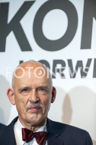  27.02.2019 WARSZAWA<br />
PREZENTACJA LOGO I NAZWY KOALICJI PROPOLSKIEJ KONFEDERACJA<br />
N/Z JANUSZ KORWIN MIKKE<br />
 