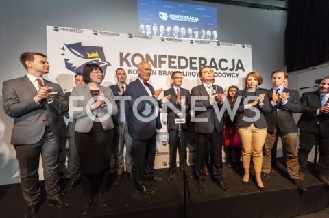  27.02.2019 WARSZAWA<br />
PREZENTACJA LOGO I NAZWY KOALICJI PROPOLSKIEJ KONFEDERACJA<br />
N/Z JANUSZ KORWIN MIKKE JAKUB KULESZA KAJA GODEK JACEK WILK KRZYSZTOF BOSAK<br />
 