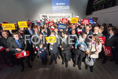  27.02.2019 WARSZAWA<br />
PREZENTACJA LOGO I NAZWY KOALICJI PROPOLSKIEJ KONFEDERACJA<br />
N/Z JANUSZ KORWIN MIKKE PIOTR LIROY MARZEC ROBERT WINNICKI<br />
 
