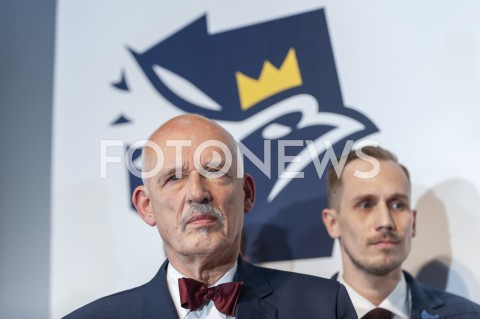  27.02.2019 WARSZAWA<br />
PREZENTACJA LOGO I NAZWY KOALICJI PROPOLSKIEJ KONFEDERACJA<br />
N/Z JANUSZ KORWIN MIKKE KONRAD BERKOWICZ<br />
 