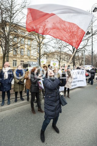  05.03.2019 WARSZAWA<br />
PROTEST PRACOWNIKOW SADOW<br />
N/Z UCZESTNICY WYDARZENIA W MASKACH Z FLAGAMI<br />
 