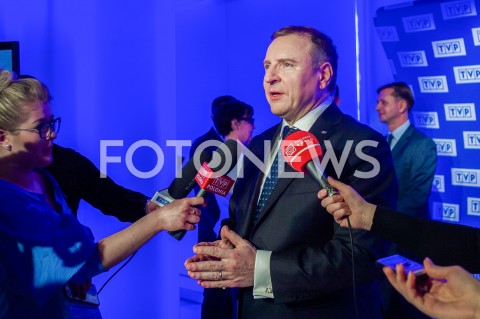 06.03.2019 WARSZAWA<br />
KONFERENCJA PREZESA TELEWIZJI POLSKIEJ DOTYCZACA ORGANIZACJI KONKURSU PIOSENKI EUROWIZJI DLA DZIECI<br />
N/Z JACEK KURSKI DZIENNIKARZE MEDIA<br />
 