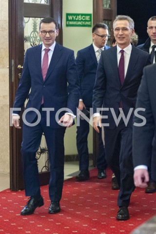  07.03.2019 WARSZAWA<br />
SPOTKANIE PREMIERA Z SEKRETARZEM GENERALNYM NATO<br />
N/Z PREMIER MATEUSZ MORAWIECKI JENS STOLTENBERG<br />
 
