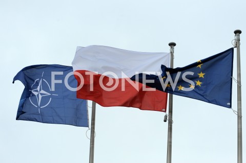  07.03.2019 WARSZAWA <br />
ODPRAWA KADRY KIEROWNICZEJ MON I SIL ZBROJNYCH RP<br />
N/Z POWIEWAJACE FLAGI POLSKI NATO I UNII EUROPEJSKIEJ<br />
 