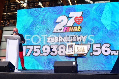  08.03.2019 GDANSK<br />
KONFERENCJA WIELKIEJ ORKIESTRY SWIATECZNEJ POMOCY W GDANSKU<br />
N/Z KWOTA ZEBRANA PRZEZ WOSP PODCZAS 27 FINALU<br />
 