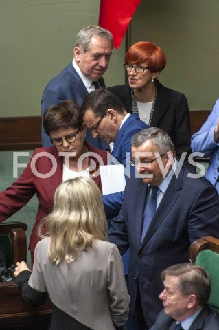  04.04.2019 WARSZAWA SEJM<br />POSIEDZENIE SEJMU<br />N/Z PREMIER MATEUSZ MORAWIECKI BEATA SZYDLO ANDRZEJ ADAMCZYK JAROSLAW ZIELINSKI HENRYK KOWALCZYK ELZBIETA RAFALSKA<br /> 