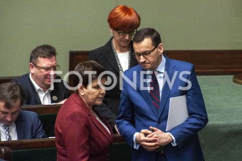  04.04.2019 WARSZAWA SEJM<br />POSIEDZENIE SEJMU<br />N/Z PREMIER MATEUSZ MORAWIECKI BEATA SZYDLO<br /> 