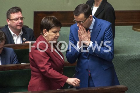  04.04.2019 WARSZAWA SEJM<br />POSIEDZENIE SEJMU<br />N/Z PREMIER MATEUSZ MORAWIECKI BEATA SZYDLO<br /> 