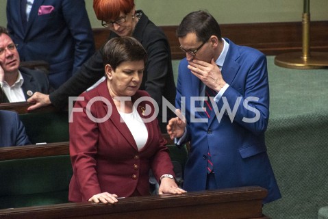  04.04.2019 WARSZAWA SEJM<br />POSIEDZENIE SEJMU<br />N/Z PREMIER MATEUSZ MORAWIECKI BEATA SZYDLO<br /> 