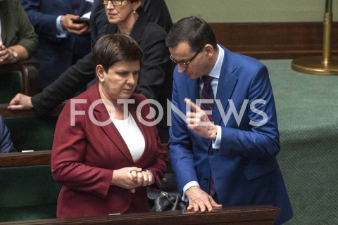 04.04.2019 WARSZAWA SEJM<br />POSIEDZENIE SEJMU<br />N/Z PREMIER MATEUSZ MORAWIECKI BEATA SZYDLO<br /> 