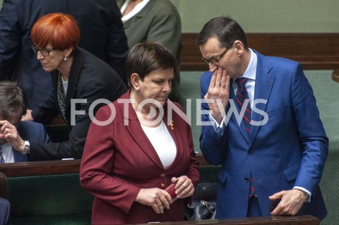  04.04.2019 WARSZAWA SEJM<br />POSIEDZENIE SEJMU<br />N/Z PREMIER MATEUSZ MORAWIECKI BEATA SZYDLO<br /> 