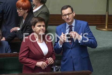 04.04.2019 WARSZAWA SEJM<br />POSIEDZENIE SEJMU<br />N/Z PREMIER MATEUSZ MORAWIECKI BEATA SZYDLO<br /> 
