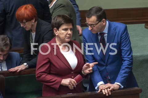  04.04.2019 WARSZAWA SEJM<br />POSIEDZENIE SEJMU<br />N/Z PREMIER MATEUSZ MORAWIECKI BEATA SZYDLO<br /> 