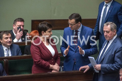 04.04.2019 WARSZAWA SEJM<br />POSIEDZENIE SEJMU<br />N/Z PREMIER MATEUSZ MORAWIECKI BEATA SZYDLO ZBIGNIEW ZIOBRO HENRYK KOWALCZYK<br /> 