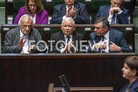  12.04.2019 WARSZAWA SEJM<br />POSIEDZENIE SEJMU<br />N/Z BEATA SZYDLO JAROSLAW KACZYNSKI RYSZARD TERLECKI<br /> 