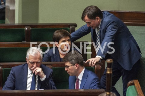  12.04.2019 WARSZAWA SEJM<br />POSIEDZENIE SEJMU<br />N/Z BEATA SZYDLO ZBIGNIEW ZIOBRO JAROSLAW GOWIN<br /> 