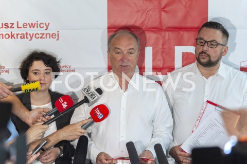  01.07.2019 WARSZAWA<br />
KONFERENCJA SOJUSZU LEWICY DEMOKRATYCZNEJ NT. STARTU W WYBORACH PARLAMENTARNYCH <br />
N/Z WLODZIMIERZ CZARZASTY MARCIN KULASEK ANNA MARIA ZUKOWSKA<br />
 