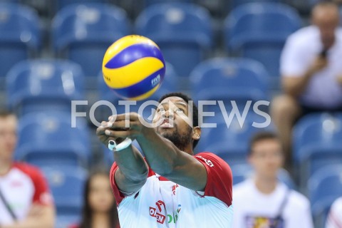  01.08.2019 KRAKOW (TAURON ARENA) <br />
XVII MEMORIAL HUBERTA JERZEGO WAGNERA <br />
MECZ POLSKA - SERBIA ( MATCH POLAND - SERBIA ) <br />
N/Z WILFREDO LEON SYLWETKA <br />
 