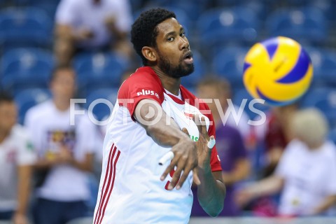  01.08.2019 KRAKOW (TAURON ARENA) <br />
XVII MEMORIAL HUBERTA JERZEGO WAGNERA <br />
MECZ POLSKA - SERBIA ( MATCH POLAND - SERBIA ) <br />
N/Z WILFREDO LEON SYLWETKA <br />
 