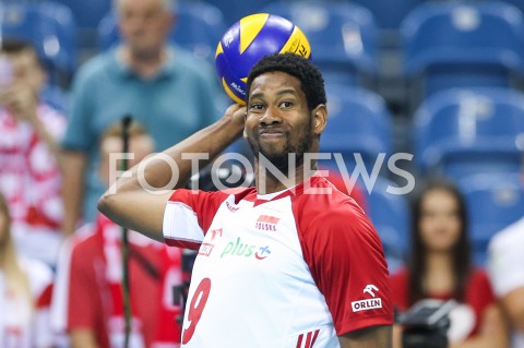  01.08.2019 KRAKOW (TAURON ARENA) <br />
XVII MEMORIAL HUBERTA JERZEGO WAGNERA <br />
MECZ POLSKA - SERBIA ( MATCH POLAND - SERBIA ) <br />
N/Z WILFREDO LEON SYLWETKA <br />
 