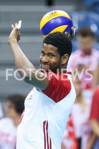  01.08.2019 KRAKOW (TAURON ARENA) <br />
XVII MEMORIAL HUBERTA JERZEGO WAGNERA <br />
MECZ POLSKA - SERBIA ( MATCH POLAND - SERBIA ) <br />
N/Z WILFREDO LEON SYLWETKA <br />
 