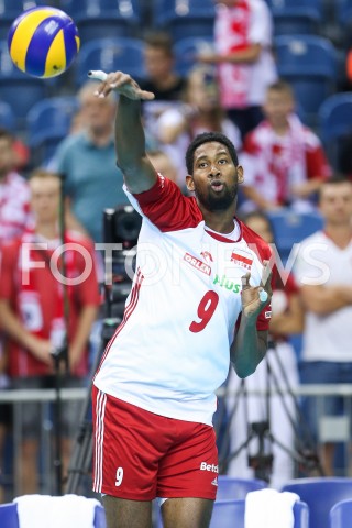  01.08.2019 KRAKOW (TAURON ARENA) <br />
XVII MEMORIAL HUBERTA JERZEGO WAGNERA <br />
MECZ POLSKA - SERBIA ( MATCH POLAND - SERBIA ) <br />
N/Z WILFREDO LEON SYLWETKA <br />
 