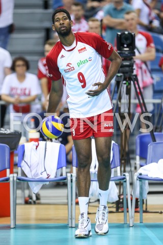  01.08.2019 KRAKOW (TAURON ARENA) <br />
XVII MEMORIAL HUBERTA JERZEGO WAGNERA <br />
MECZ POLSKA - SERBIA ( MATCH POLAND - SERBIA ) <br />
N/Z WILFREDO LEON SYLWETKA <br />
 