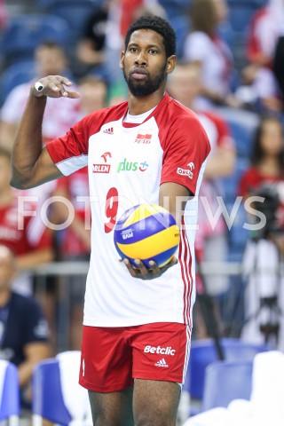  01.08.2019 KRAKOW (TAURON ARENA) <br />
XVII MEMORIAL HUBERTA JERZEGO WAGNERA <br />
MECZ POLSKA - SERBIA ( MATCH POLAND - SERBIA ) <br />
N/Z WILFREDO LEON SYLWETKA <br />
 