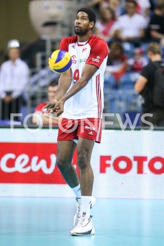  01.08.2019 KRAKOW (TAURON ARENA) <br />
XVII MEMORIAL HUBERTA JERZEGO WAGNERA <br />
MECZ POLSKA - SERBIA ( MATCH POLAND - SERBIA ) <br />
N/Z WILFREDO LEON SYLWETKA <br />
 