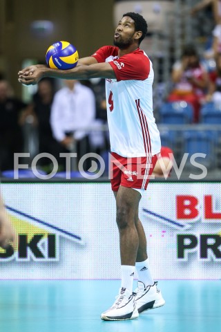  01.08.2019 KRAKOW (TAURON ARENA) <br />
XVII MEMORIAL HUBERTA JERZEGO WAGNERA <br />
MECZ POLSKA - SERBIA ( MATCH POLAND - SERBIA ) <br />
N/Z WILFREDO LEON SYLWETKA <br />
 