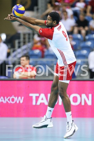  01.08.2019 KRAKOW (TAURON ARENA) <br />
XVII MEMORIAL HUBERTA JERZEGO WAGNERA <br />
MECZ POLSKA - SERBIA ( MATCH POLAND - SERBIA ) <br />
N/Z WILFREDO LEON SYLWETKA <br />
 