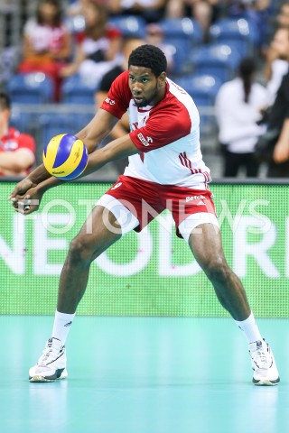  01.08.2019 KRAKOW (TAURON ARENA) <br />
XVII MEMORIAL HUBERTA JERZEGO WAGNERA <br />
MECZ POLSKA - SERBIA ( MATCH POLAND - SERBIA ) <br />
N/Z WILFREDO LEON SYLWETKA <br />
 