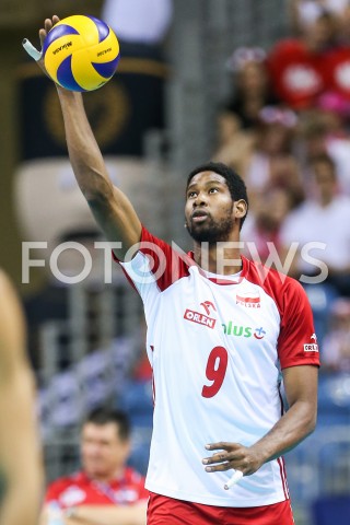  01.08.2019 KRAKOW (TAURON ARENA) <br />
XVII MEMORIAL HUBERTA JERZEGO WAGNERA <br />
MECZ POLSKA - SERBIA ( MATCH POLAND - SERBIA ) <br />
N/Z WILFREDO LEON SYLWETKA <br />
 