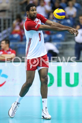  01.08.2019 KRAKOW (TAURON ARENA) <br />
XVII MEMORIAL HUBERTA JERZEGO WAGNERA <br />
MECZ POLSKA - SERBIA ( MATCH POLAND - SERBIA ) <br />
N/Z WILFREDO LEON SYLWETKA <br />
 