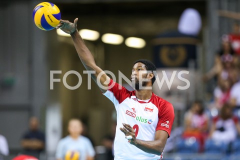  01.08.2019 KRAKOW (TAURON ARENA) <br />
XVII MEMORIAL HUBERTA JERZEGO WAGNERA <br />
MECZ POLSKA - SERBIA ( MATCH POLAND - SERBIA ) <br />
N/Z WILFREDO LEON SYLWETKA <br />
 