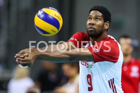  01.08.2019 KRAKOW (TAURON ARENA) <br />
XVII MEMORIAL HUBERTA JERZEGO WAGNERA <br />
MECZ POLSKA - SERBIA ( MATCH POLAND - SERBIA ) <br />
N/Z WILFREDO LEON SYLWETKA <br />
 