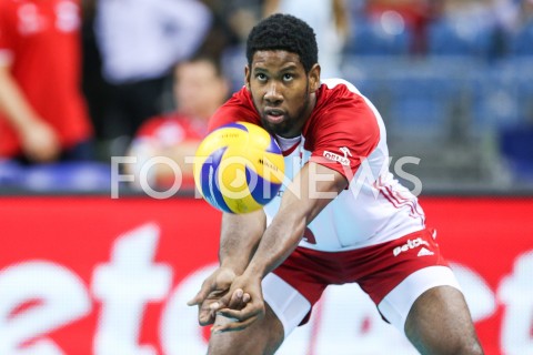  01.08.2019 KRAKOW (TAURON ARENA) <br />
XVII MEMORIAL HUBERTA JERZEGO WAGNERA <br />
MECZ POLSKA - SERBIA ( MATCH POLAND - SERBIA ) <br />
N/Z WILFREDO LEON SYLWETKA <br />
 