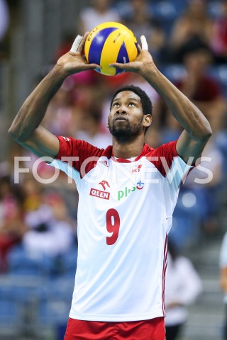  01.08.2019 KRAKOW (TAURON ARENA) <br />
XVII MEMORIAL HUBERTA JERZEGO WAGNERA <br />
MECZ POLSKA - SERBIA ( MATCH POLAND - SERBIA ) <br />
N/Z WILFREDO LEON SYLWETKA <br />
 