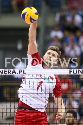  01.08.2019 KRAKOW (TAURON ARENA) <br />
XVII MEMORIAL HUBERTA JERZEGO WAGNERA <br />
MECZ POLSKA - SERBIA ( MATCH POLAND - SERBIA ) <br />
N/Z PIOTR NOWAKOWSKI SYLWETKA ATAK <br />
 