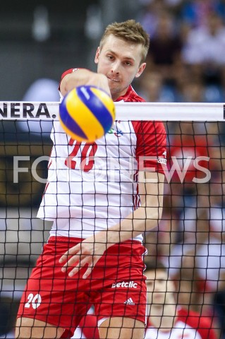  01.08.2019 KRAKOW (TAURON ARENA) <br />
XVII MEMORIAL HUBERTA JERZEGO WAGNERA <br />
MECZ POLSKA - SERBIA ( MATCH POLAND - SERBIA ) <br />
N/Z MATEUSZ BIENIEK SYLWETKA ATAK<br />
 