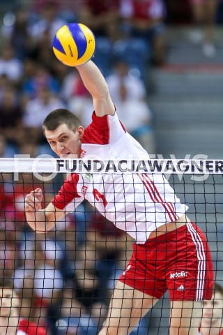  01.08.2019 KRAKOW (TAURON ARENA) <br />
XVII MEMORIAL HUBERTA JERZEGO WAGNERA <br />
MECZ POLSKA - SERBIA ( MATCH POLAND - SERBIA ) <br />
N/Z MACIEJ MUZAJ SYLWETKA ATAK<br />
 