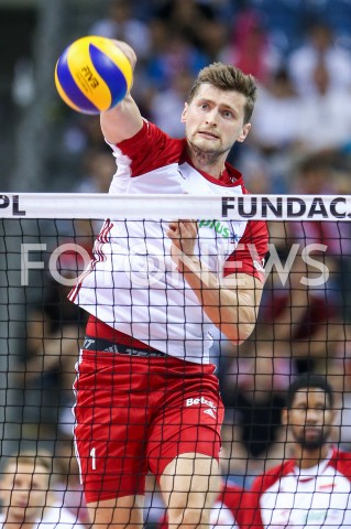  01.08.2019 KRAKOW (TAURON ARENA) <br />
XVII MEMORIAL HUBERTA JERZEGO WAGNERA <br />
MECZ POLSKA - SERBIA ( MATCH POLAND - SERBIA ) <br />
N/Z PIOTR NOWAKOWSKI SYLWETKA ATAK<br />
 