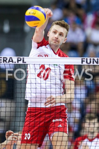  01.08.2019 KRAKOW (TAURON ARENA) <br />
XVII MEMORIAL HUBERTA JERZEGO WAGNERA <br />
MECZ POLSKA - SERBIA ( MATCH POLAND - SERBIA ) <br />
N/Z MATEUSZ BIENIEK SYLWETKA ATAK<br />
 