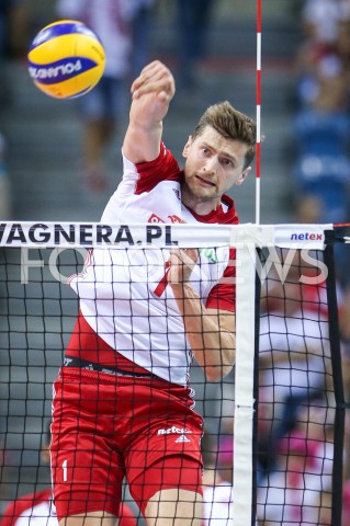  01.08.2019 KRAKOW (TAURON ARENA) <br />
XVII MEMORIAL HUBERTA JERZEGO WAGNERA <br />
MECZ POLSKA - SERBIA ( MATCH POLAND - SERBIA ) <br />
N/Z PIOTR NOWAKOWSKI SYLWETKA ATAK<br />
 